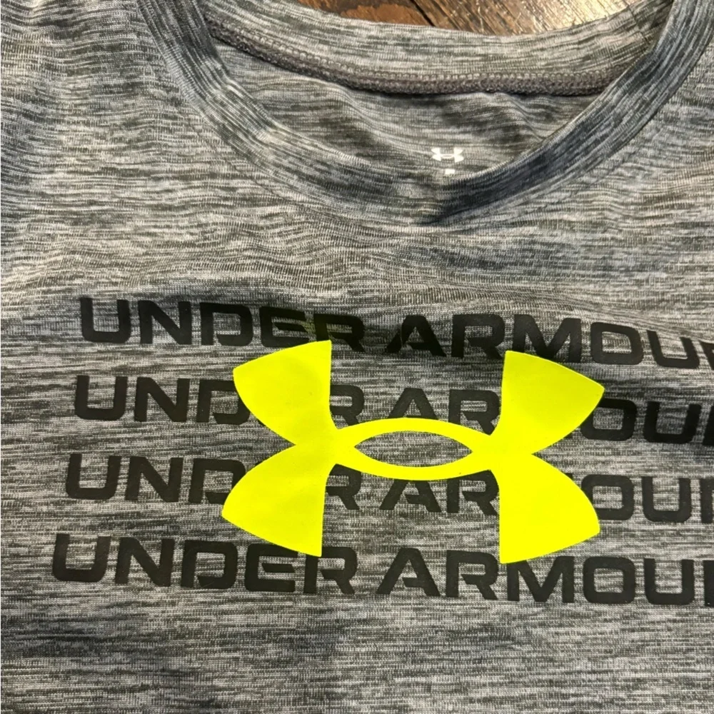 Under Armour Gray Heather Long Sleeve Tee with Neon Yellow Logo